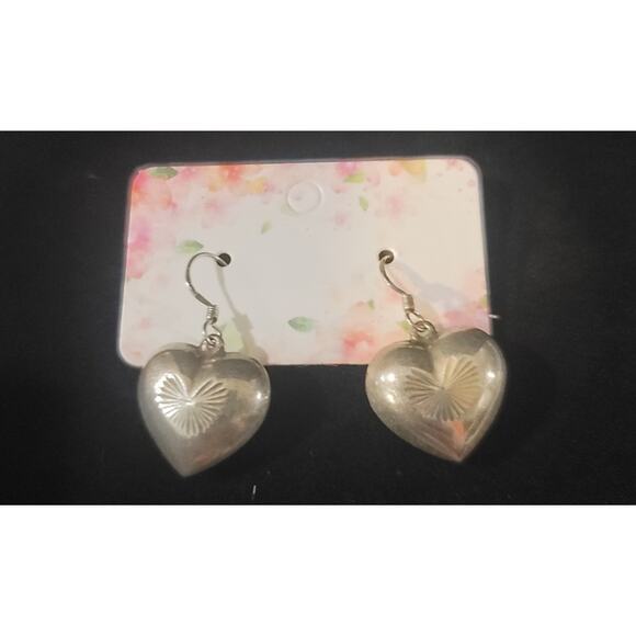 925 Sterling Silver Dangling Heart Earrings hallow - Picture 2 of 4